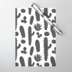 Retro black and white cactus plant pattern Wrapping Paper Gallery Image 1