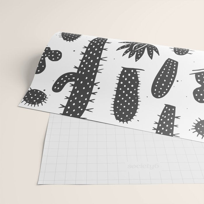 Retro black and white cactus plant pattern Wrapping Paper Gallery Image 2