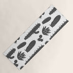 Retro black and white cactus plant pattern Yoga Mat Gallery Image 1
