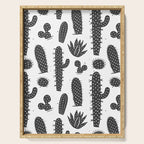 Retro black and white cactus plant pattern Serving Tray Gallery Image 1