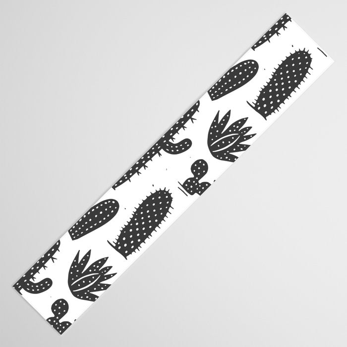 Retro black and white cactus plant pattern Table Runner Gallery Image 3