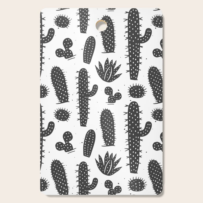 Retro black and white cactus plant pattern Cutting Board Gallery Image 1