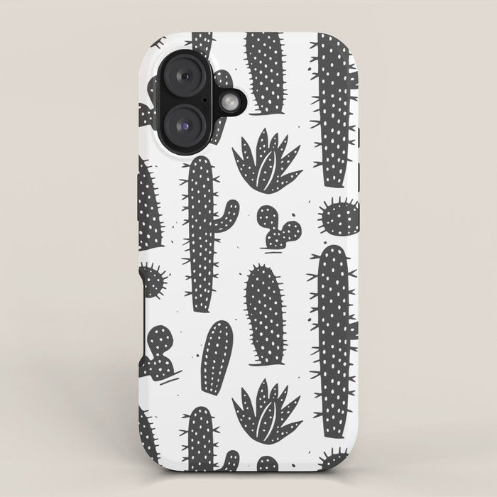 Retro black and white cactus plant pattern iPhone Case Gallery Image 1