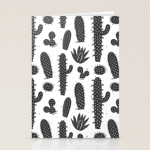Retro black and white cactus plant pattern Stationery Card Gallery Image 2