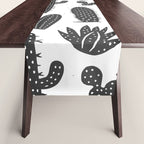 Retro black and white cactus plant pattern Table Runner Gallery Image 1