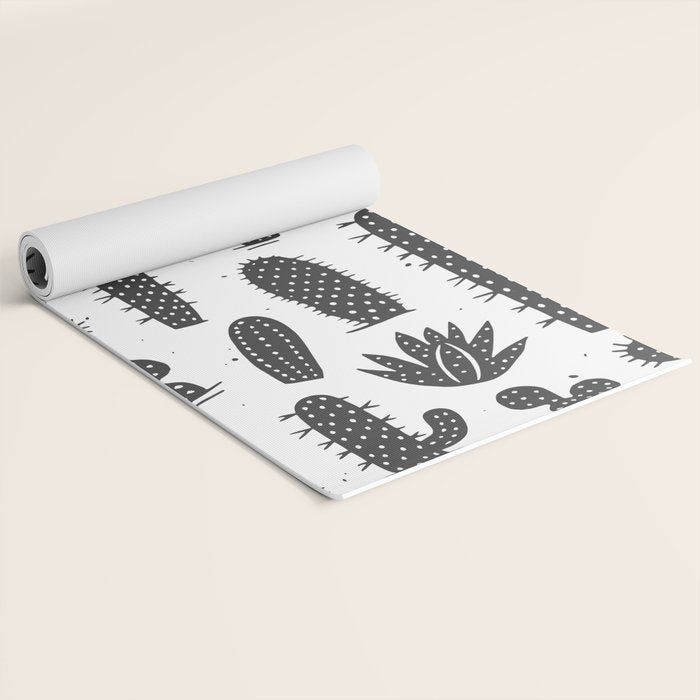 Retro black and white cactus plant pattern Yoga Mat Gallery Image 2