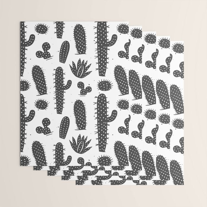 Retro black and white cactus plant pattern Wrapping Paper Gallery Image 3