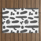 Retro black and white cactus plant pattern Outdoor Rug Gallery Image 1