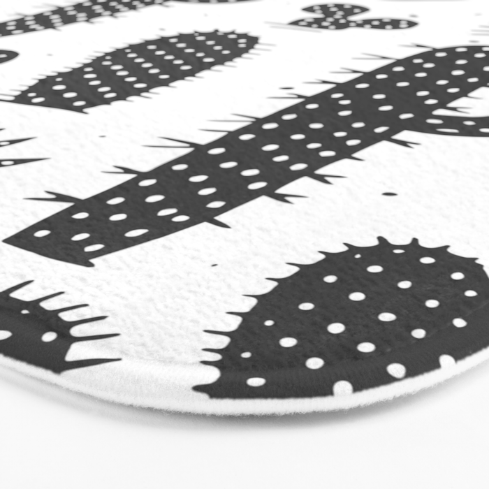 Retro black and white cactus plant pattern Bath Mat Gallery Image 3