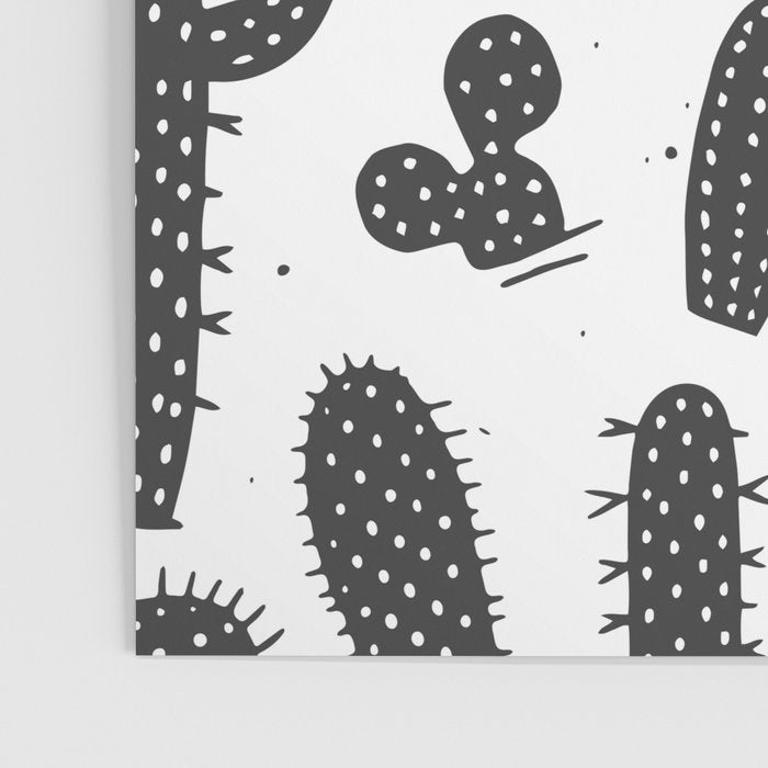 Retro black and white cactus plant pattern Poster Gallery Image 3