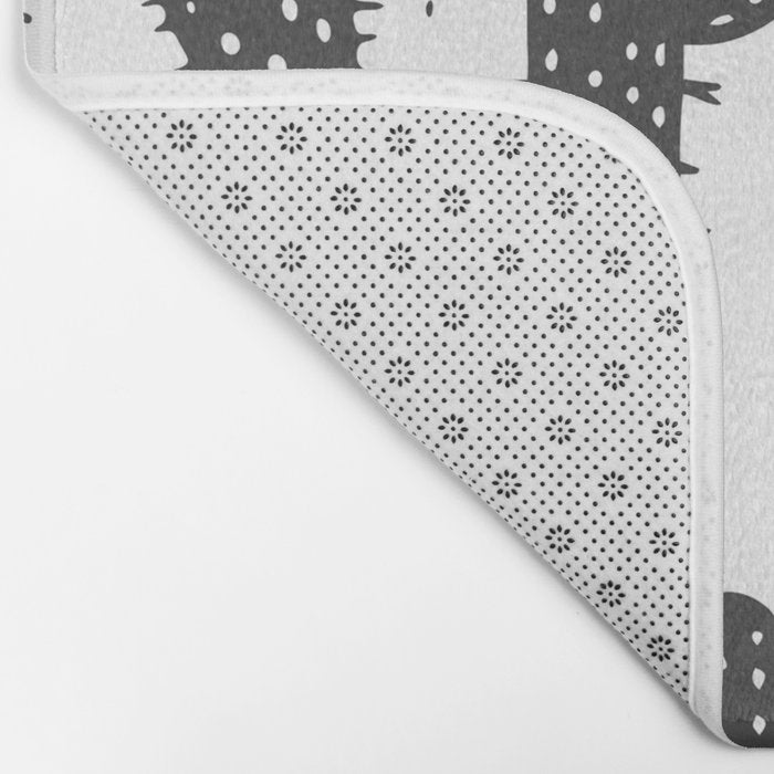Retro black and white cactus plant pattern Bath Mat Gallery Image 2
