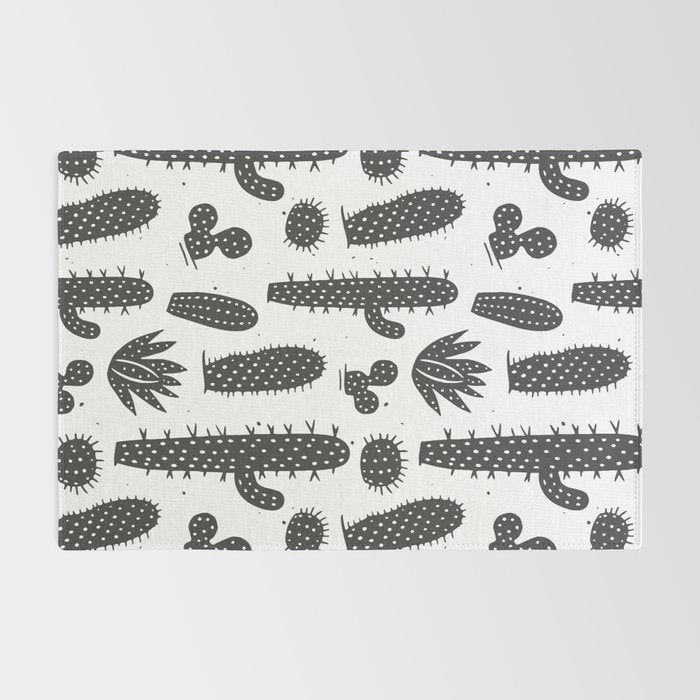 Retro black and white cactus plant pattern Rug Gallery Image 2