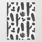 Retro black and white cactus plant pattern Poster Gallery Image 4
