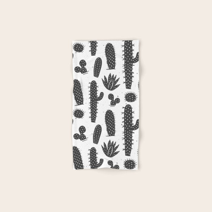 Retro black and white cactus plant pattern Bath Towel Gallery Image 1