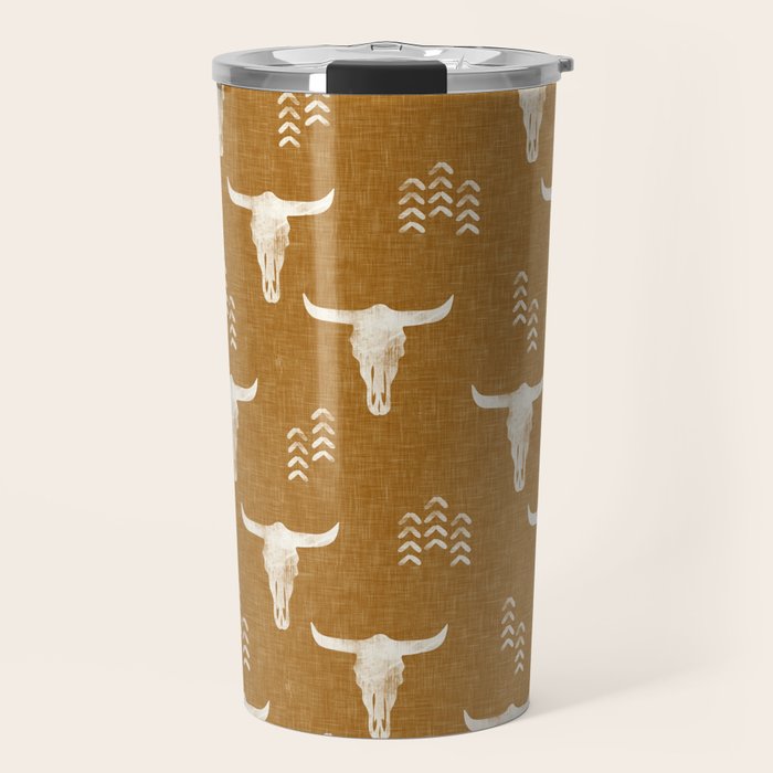 desert skulls - southwest cow skull - gold Travel Mug Gallery Image 1