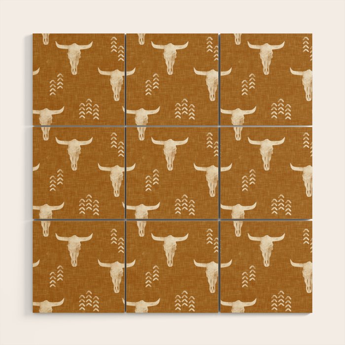 desert skulls - southwest cow skull - gold Wood Wall Art Gallery Image 1