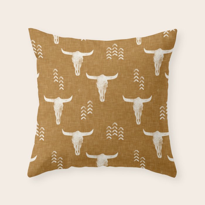 desert skulls - southwest cow skull - gold Throw Pillow Gallery Image 6