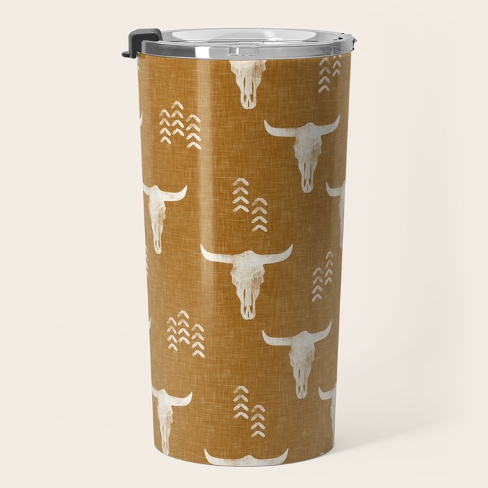 desert skulls - southwest cow skull - gold Travel Mug Gallery Image 3