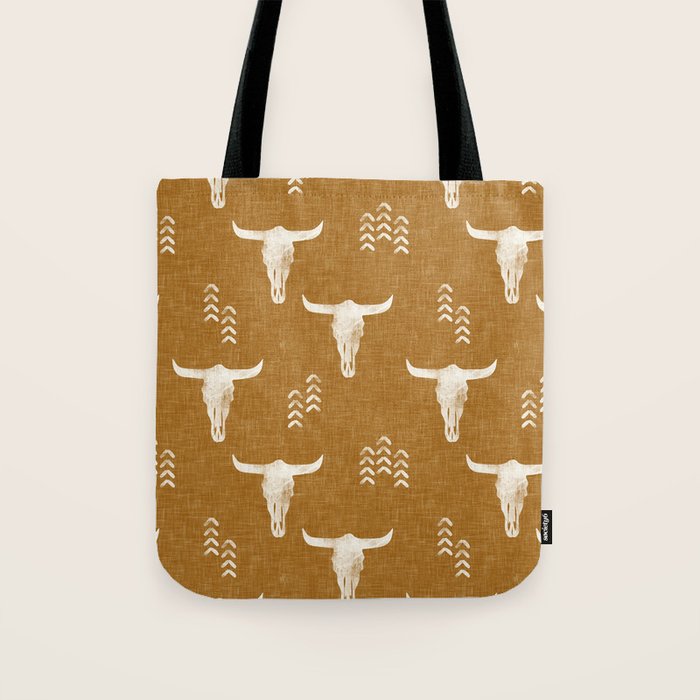 desert skulls - southwest cow skull - gold Tote Bag Gallery Image 1