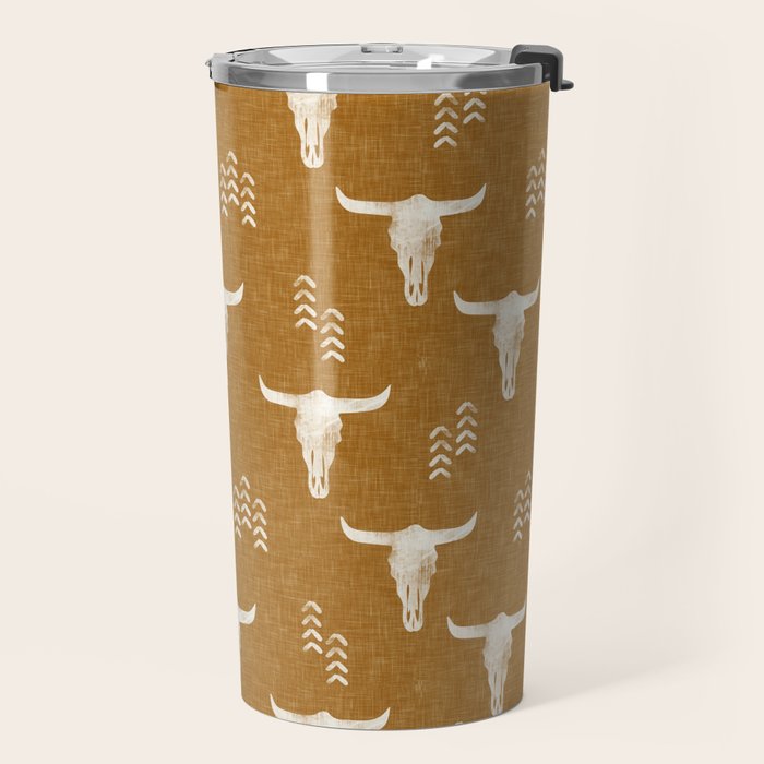 desert skulls - southwest cow skull - gold Travel Mug Gallery Image 2