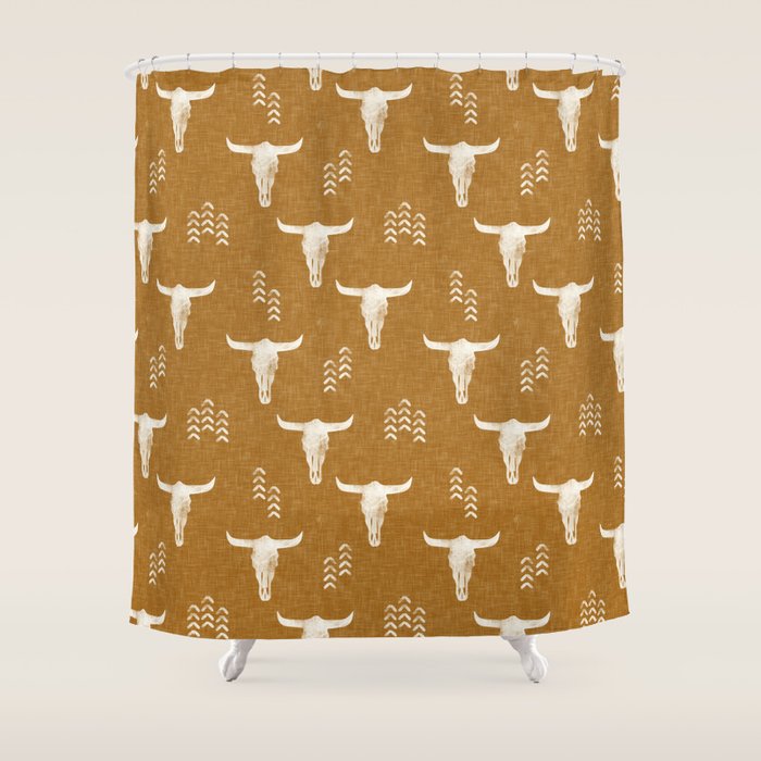 desert skulls - southwest cow skull - gold Shower Curtain Gallery Image 1