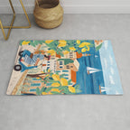 Travel poster woman on the Amalfi coast Italy Rug Gallery Image 1