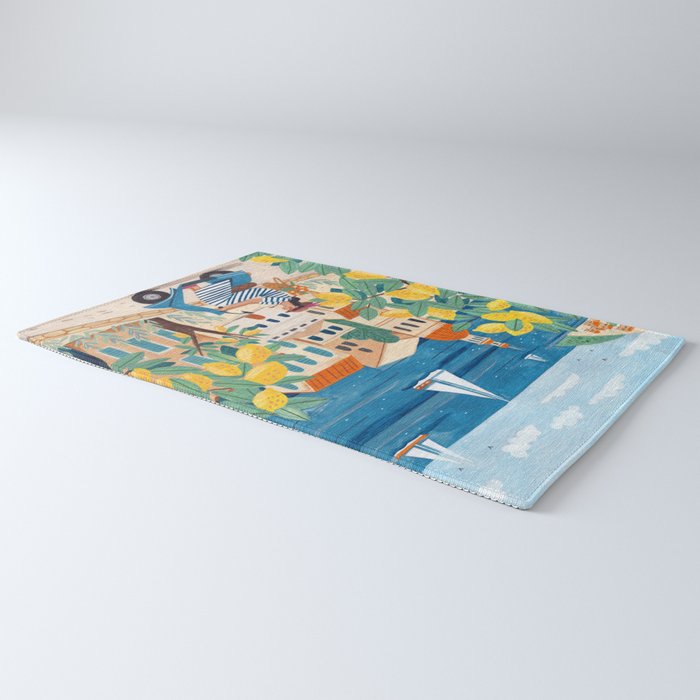 Travel poster woman on the Amalfi coast Italy Rug Gallery Image 3