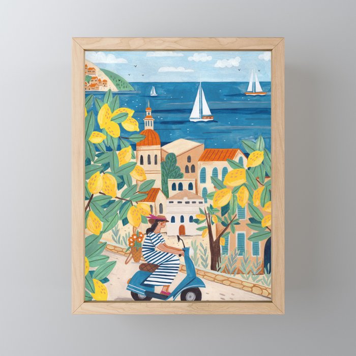 Travel poster woman on the Amalfi coast Italy Mini Art Print Gallery Image 1