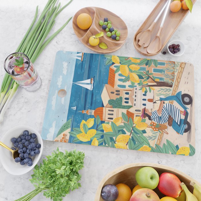 Travel poster woman on the Amalfi coast Italy Cutting Board Gallery Image 2