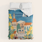 Travel poster woman on the Amalfi coast Italy Duvet Cover Gallery Image 6