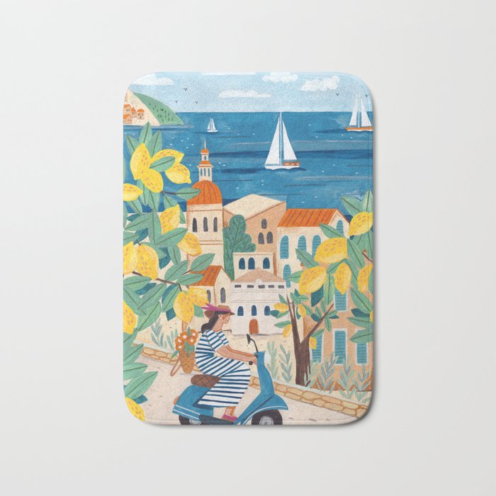 Travel poster woman on the Amalfi coast Italy Bath Mat Gallery Image 1