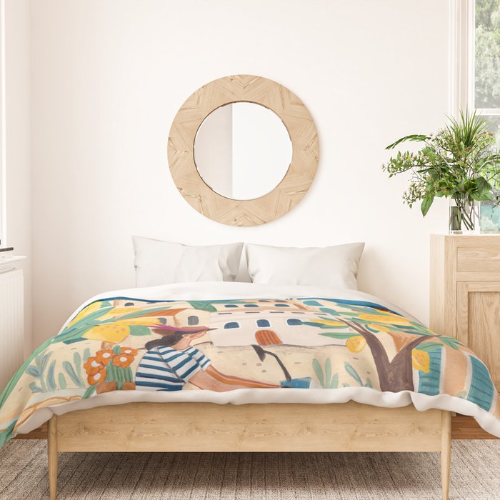 Travel poster woman on the Amalfi coast Italy Duvet Cover Gallery Image 3