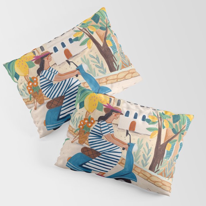 Travel poster woman on the Amalfi coast Italy Pillow Sham Gallery Image 1