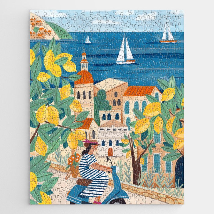 Travel poster woman on the Amalfi coast Italy Jigsaw Puzzle Gallery Image 1