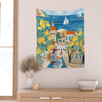 Travel poster woman on the Amalfi coast Italy Wall Tapestry Gallery Image 2