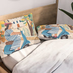 Travel poster woman on the Amalfi coast Italy Pillow Sham Gallery Image 2