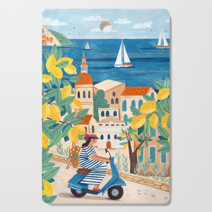 Travel poster woman on the Amalfi coast Italy Cutting Board Gallery Image 1