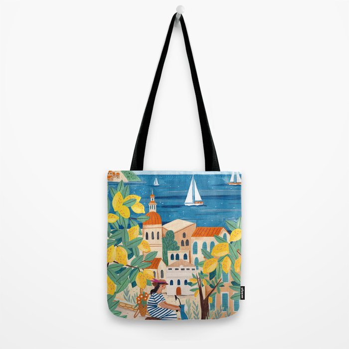 Travel poster woman on the Amalfi coast Italy Tote Bag Gallery Image 2