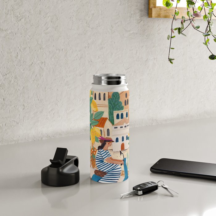 Travel poster woman on the Amalfi coast Italy Water Bottle Gallery Image 4