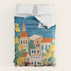 Travel poster woman on the Amalfi coast Italy Comforter Gallery Image 6