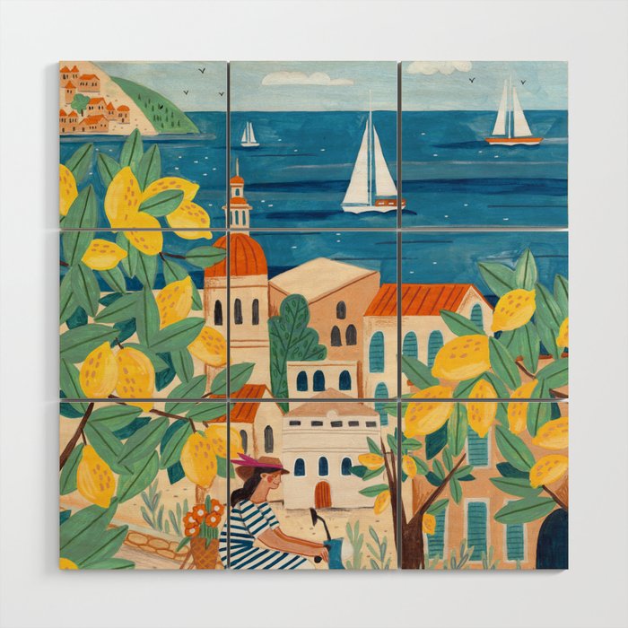 Travel poster woman on the Amalfi coast Italy Wood Wall Art Gallery Image 1