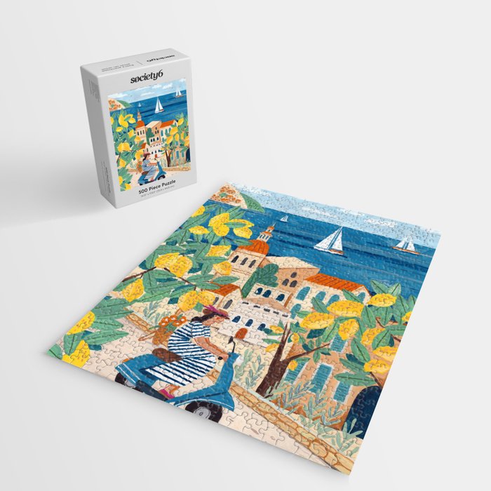 Travel poster woman on the Amalfi coast Italy Jigsaw Puzzle Gallery Image 2