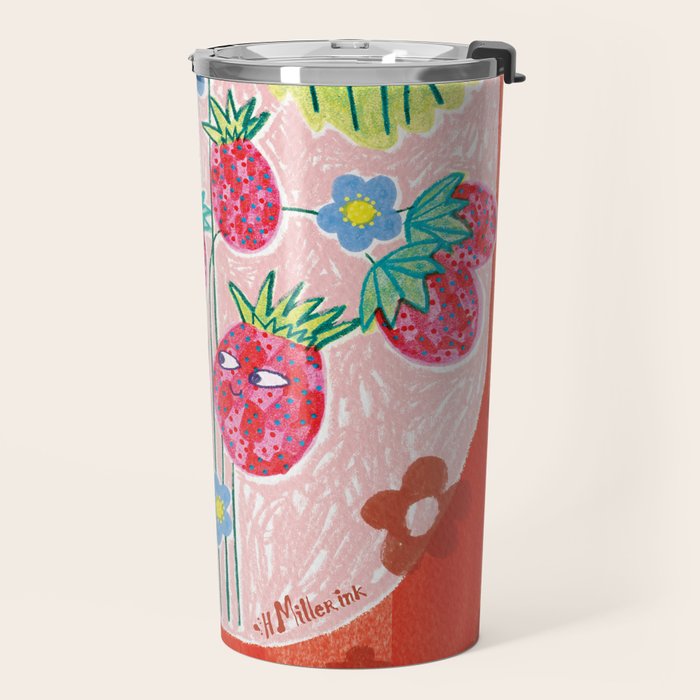 Sweet Strawberry Plant Friends in Red & Pink Travel Mug Gallery Image 2