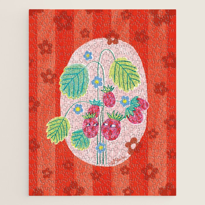 Sweet Strawberry Plant Friends in Red & Pink Jigsaw Puzzle Gallery Image 1