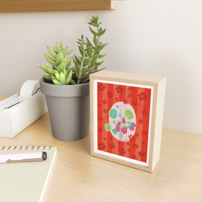 Sweet Strawberry Plant Friends in Red & Pink Mini Art Print Gallery Image 2