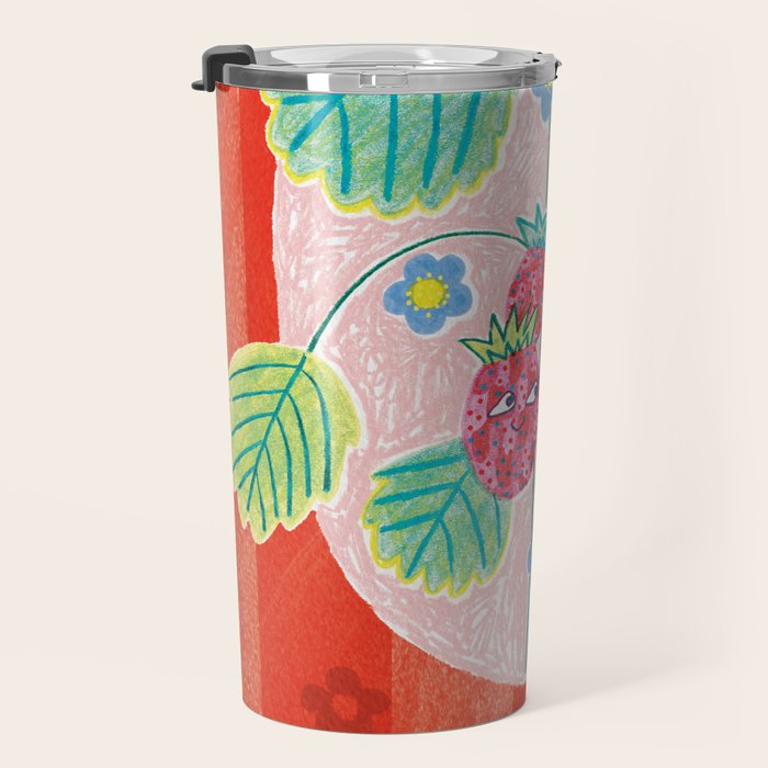 Sweet Strawberry Plant Friends in Red & Pink Travel Mug Gallery Image 3