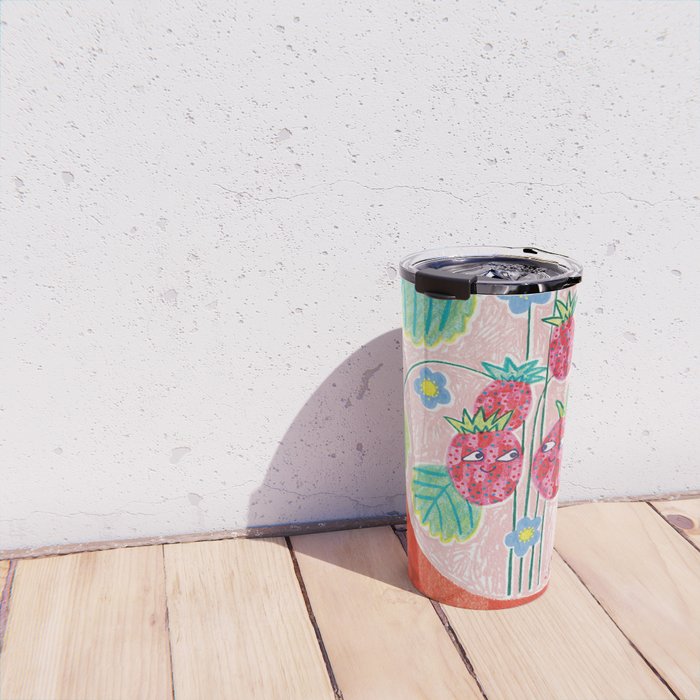 Sweet Strawberry Plant Friends in Red & Pink Travel Mug Gallery Image 4