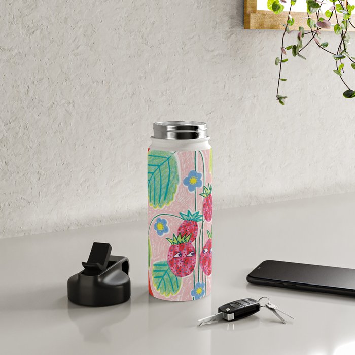 Sweet Strawberry Plant Friends in Red & Pink Water Bottle Gallery Image 4