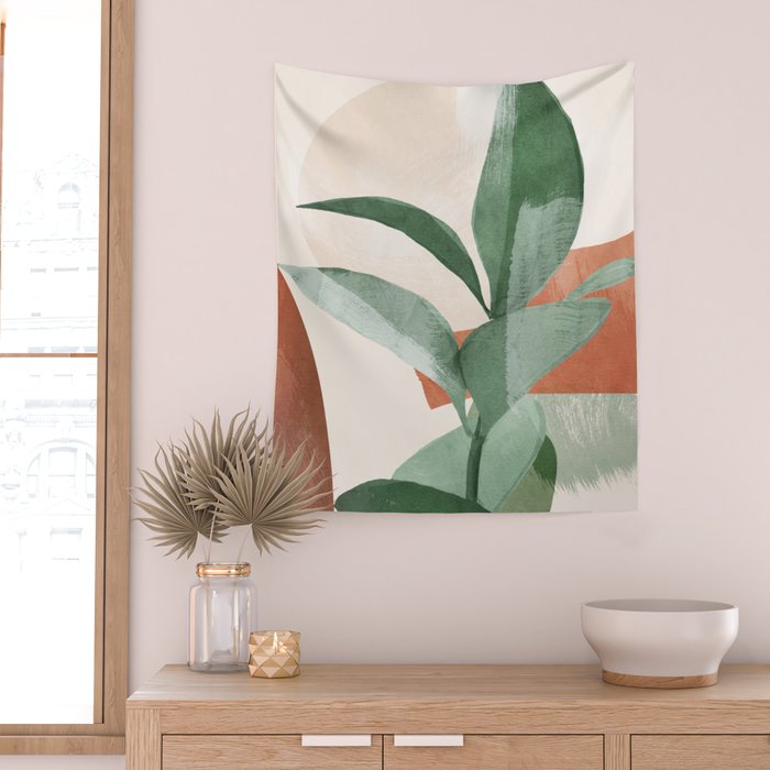 Modern Abstract Art Plant 3 Wall Tapestry Gallery Image 2