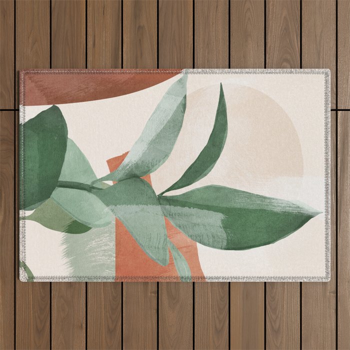 Modern Abstract Art Plant 3 Outdoor Rug Gallery Image 1